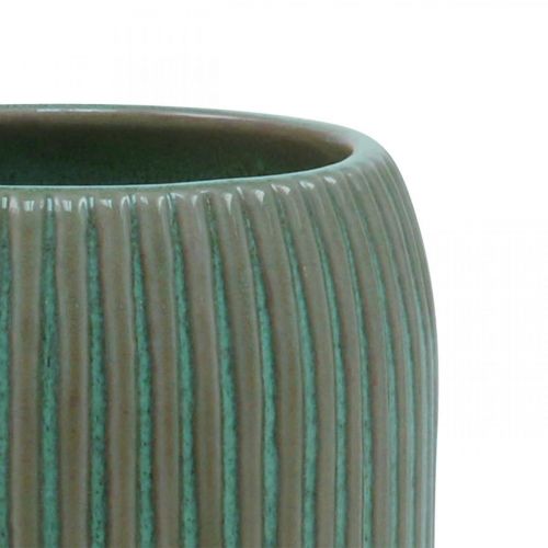 Artículo Florero de cerámica con ranuras Florero de cerámica verde claro Ø13cm H20cm