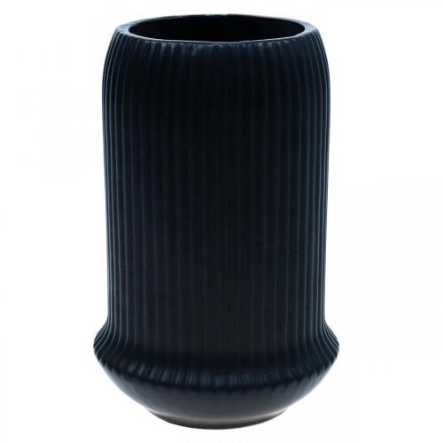 Floristik24 Jarrón de cerámica con ranuras Jarrón de cerámica negra Ø13cm H20cm