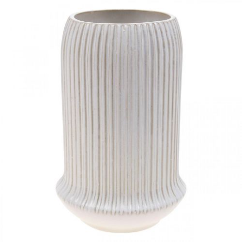 Artículo Florero de cerámica con ranuras Florero de cerámica blanca Ø13cm H20cm