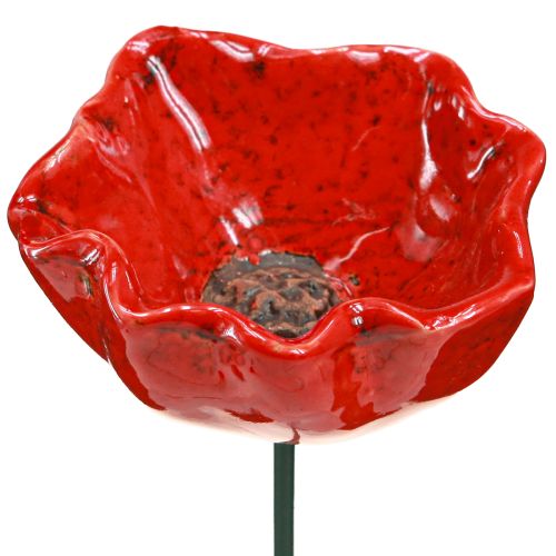 Floristik24 Flores de cerámica amapola flor decorativa plug rojo 6,5cm 4 piezas