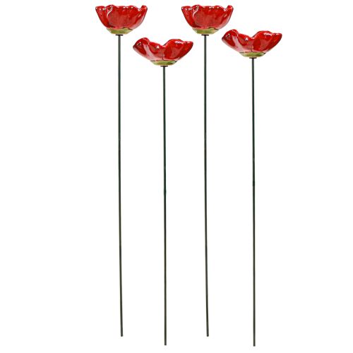 Floristik24 Flores de cerámica amapola flor decorativa plug rojo 6,5cm 4 piezas