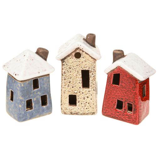 Artículo Decoración de Adviento de cerámica para casa, color crema, rojo y gris, 8,5/9,5 cm, 3 unidades