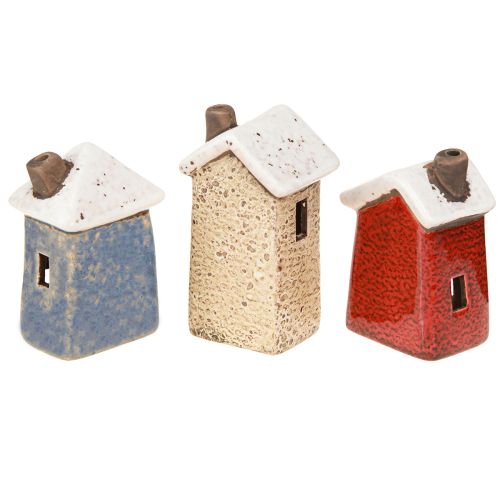 Artículo Decoración de Adviento de cerámica para casa, color crema, rojo y gris, 8,5/9,5 cm, 3 unidades