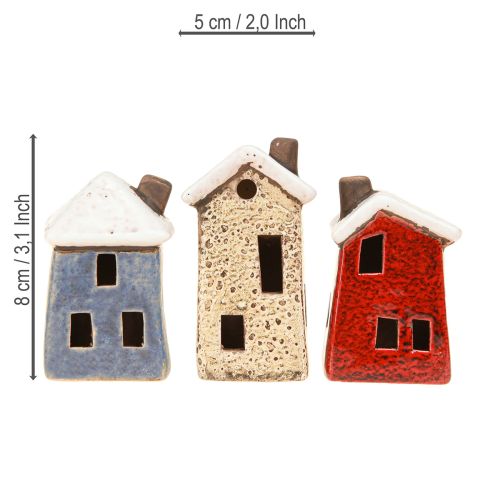 Artículo Decoración de Adviento de cerámica para casa, color crema, rojo y gris, 8,5/9,5 cm, 3 unidades