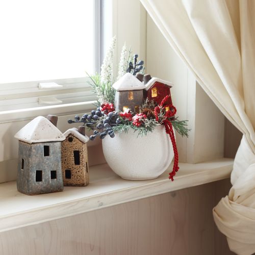 Decoración de Adviento de cerámica para casa, color crema, rojo y gris, 8,5/9,5 cm, 3 unidades