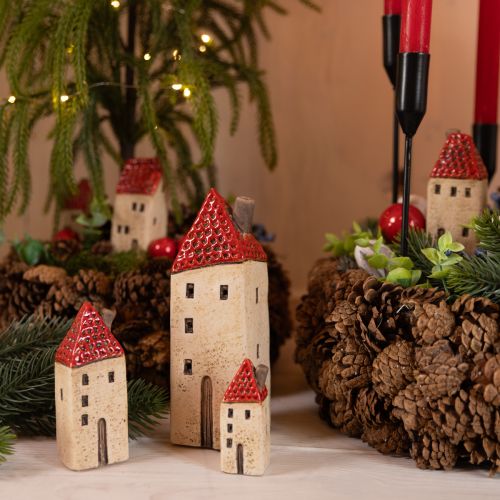 Casitas de cerámica, pequeñas casas decorativas, decoración de otoño, H8cm, 6 piezas