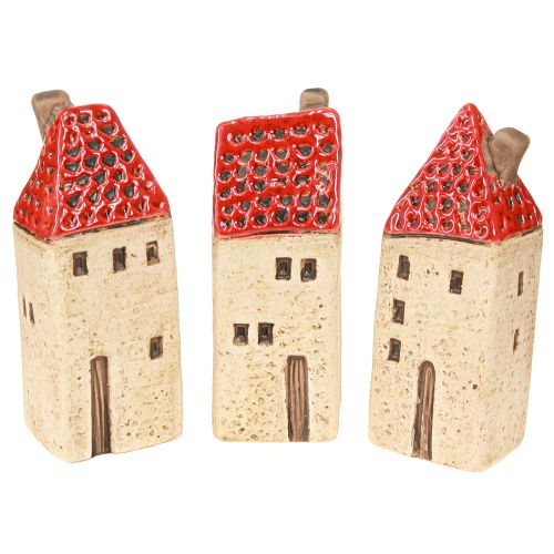 Floristik24 Decoración de mesa de casa de cerámica casas de cerámica H11cm 3 piezas