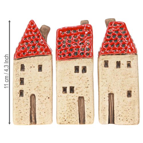 Artículo Decoración de mesa de casa de cerámica casas de cerámica H11cm 3 piezas