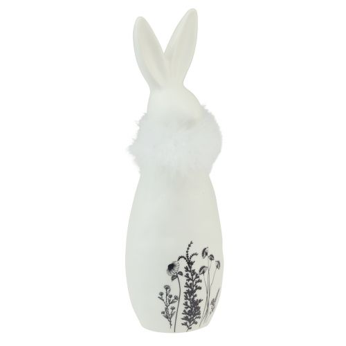 Artículo Conejito de cerámica conejos blancos plumas decorativas flores Ø6cm H20,5cm