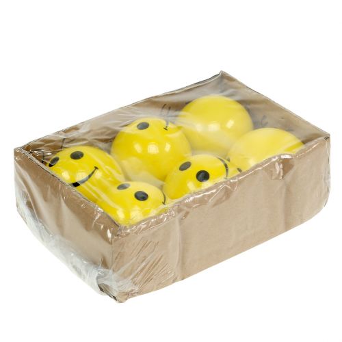 Floristik24 Bola de cerámica con emoticon amarillo Ø5cm H4.5cm 6pcs