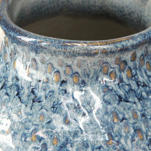 Artículo Jarrón de cerámica esmaltado azul y blanco aspecto trenzado H18,5cm