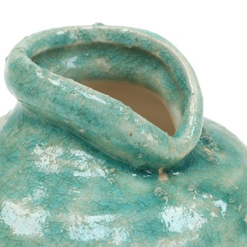 Floristik24 Jarrón de cerámica azul antiguo H9cm