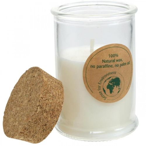 Floristik24 Vela en vaso de cera de soja vela de soja con corcho blanco Ø5.5cm H8.5cm