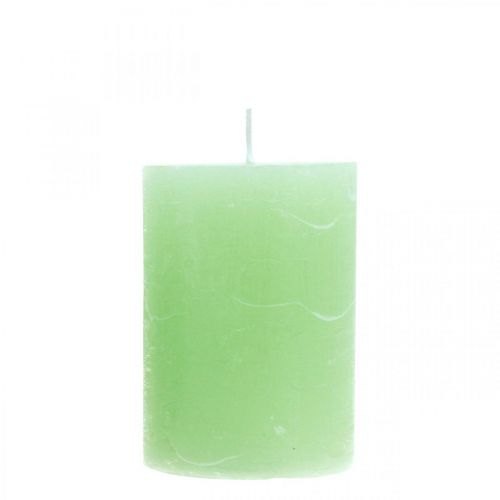 Floristik24 Velas de columna unicolor verde lima 70×100mm 4 piezas