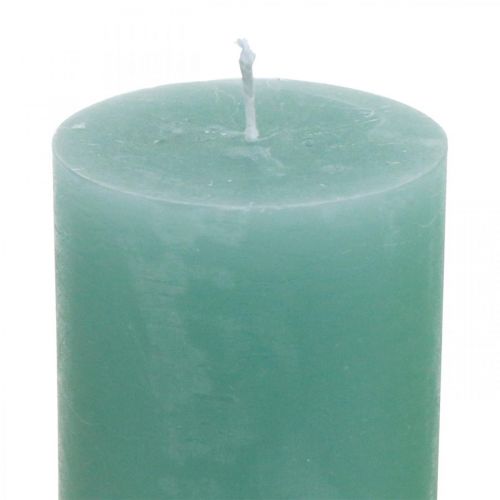 Artículo Velas de pilar color liso jade verde claro 70×100mm 4 piezas