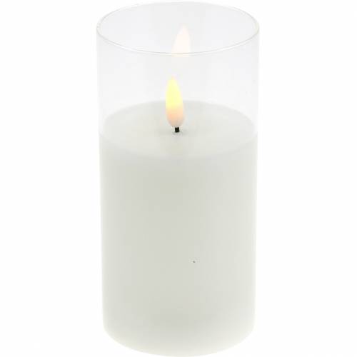 Floristik24 Vela LED en vidrio cera real blanca Ø7.5cm H10cm