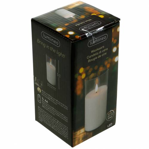 Artículo Vela LED en vidrio cera real blanca Ø7.5cm H10cm