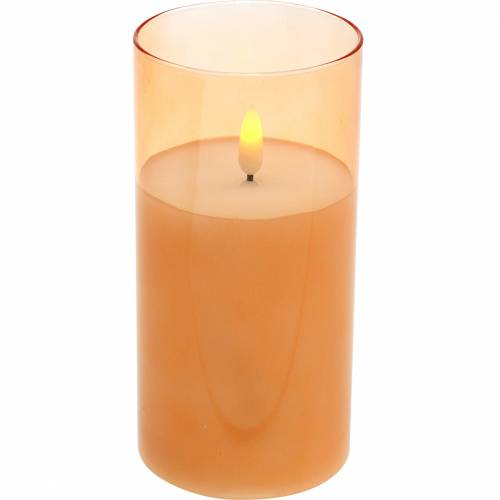 Floristik24 Vela LED en vaso cera real naranja Ø7.5cm H10cm