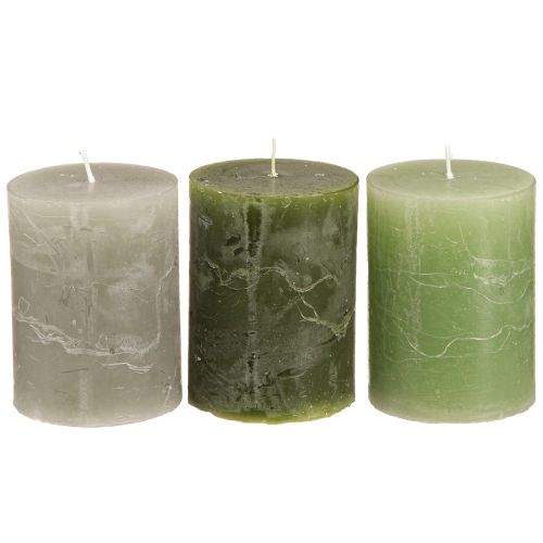 Artículo Velas verdes 3 colores diferentes pilares 60x80cm 12uds