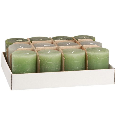 Artículo Velas verdes 3 colores diferentes pilares 60x80cm 12uds