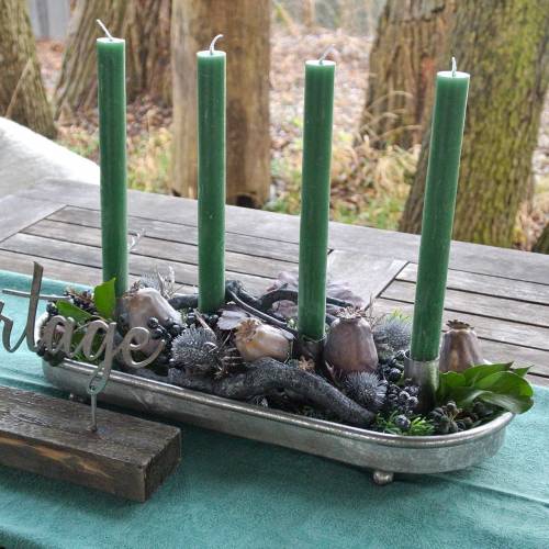 Floristik24 Bandeja para velas ovalada para 4 velas de metal plateado antiguo 40 × 17cm