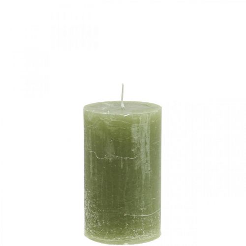 Artículo Velas de color liso velas de pilar verde oliva 60×100mm 4 piezas