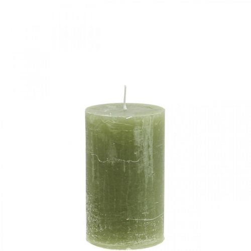 Artículo Velas de colores sólidos velas de pilar verde oliva 60×100mm 4pcs