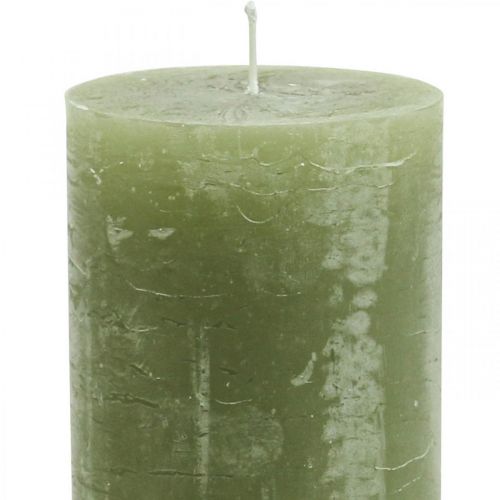 Artículo Velas de colores sólidos velas de pilar verde oliva 70×120mm 4pcs
