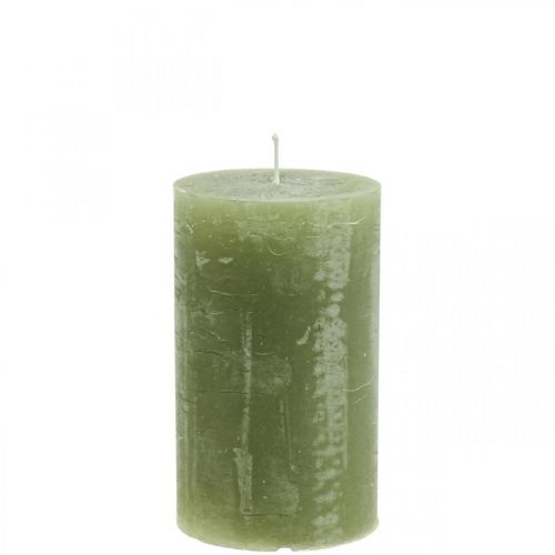 Artículo Velas de color liso velas de pilar verde oliva 70×120mm 4 piezas
