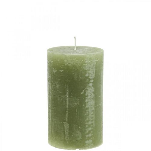 Artículo Velas de colores sólidos velas de pilar verde oliva 70×120mm 4pcs