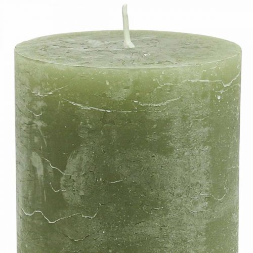 Artículo Velas de colores lisos velas de pilar verde oliva 85×120mm 2ud
