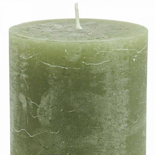 Artículo Velas de colores sólidos velas de pilar verde oliva 85×120mm 2pcs