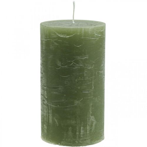 Artículo Velas de colores sólidos velas de pilar verde oliva 85×150mm 2pcs