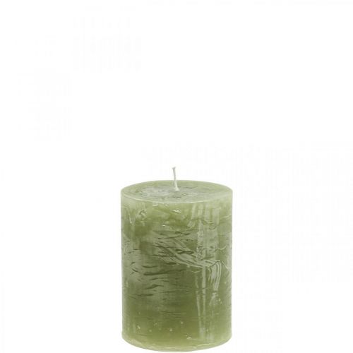 Artículo Velas de colores sólidos velas de pilar verde oliva 60×80mm 4pcs