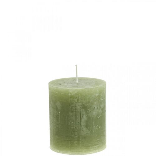 Floristik24 Velas de colores sólidos velas de pilar verde oliva 70×80mm 4pcs