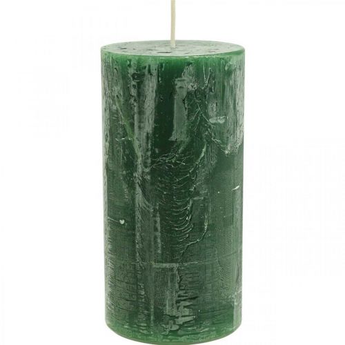 Floristik24 Velas de colores sólidos Velas de pilar verde oscuro 70×140mm 4pcs