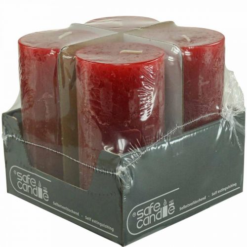 Floristik24 Velas de colores lisos rojo rústico autoextinguibles 70×140mm 4uds