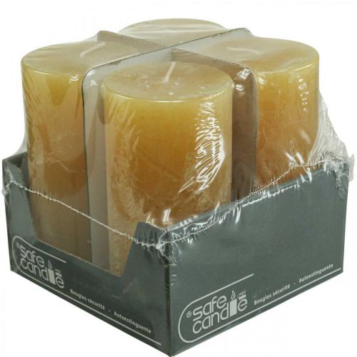 Artículo Velas de pilar Velas rústicas lisas amarillo 70/140mm 4 piezas