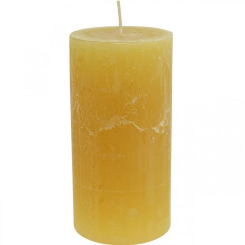 Floristik24 Velas de pilar Velas rústicas de color liso amarillo 70/140mm 4ud