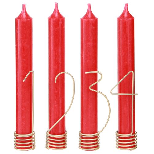 Floristik24 Vela decorativa de Adviento con números 1-4 en metal dorado mate H10cm 4 uds.