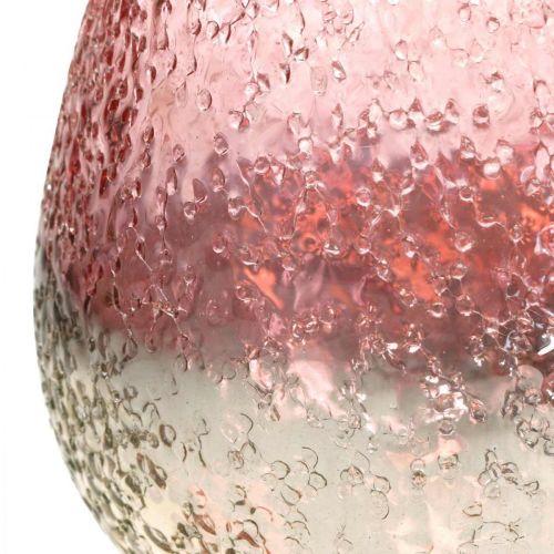 Floristik24 Farol de cristal, portavelas, decoración de mesa, vela de cristal rosa / plateado Ø15cm H15cm