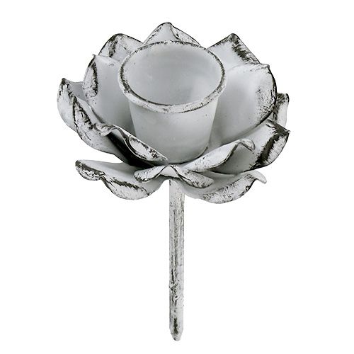 Floristik24 Candelabro forma de flor blanco shabby Ø5,8cm H6,8cm 4uds