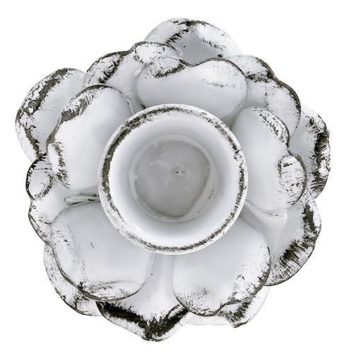 Floristik24 Candelabro forma de flor blanco shabby Ø5,8cm H6,8cm 4uds