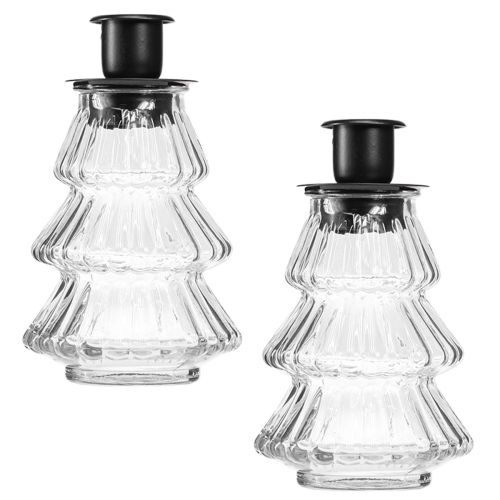 Floristik24 Portavelas de cristal para velas de palo árbol de Navidad 13,5cm 2uds
