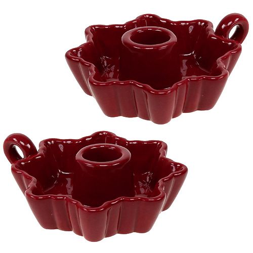 Floristik24 Candelero Cerámico Rojo Ø12cm 2pcs