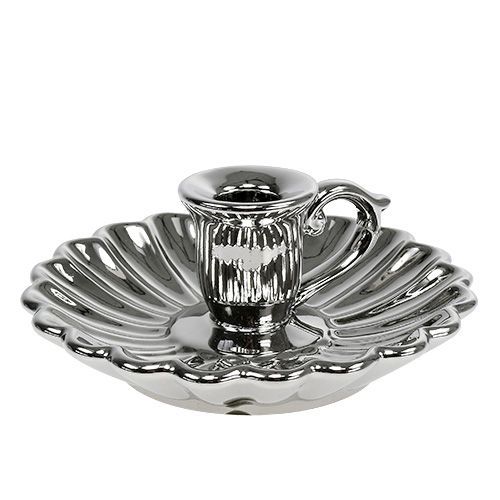 Floristik24 Candelero Cerámica Plata Ø16cm