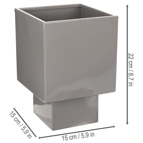 Maceta cúbica gris con base