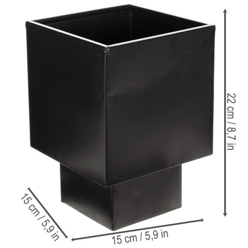 Maceta cúbica negra con base,