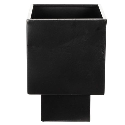 Maceta cúbica negra con base,