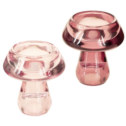 Portavelas de cristal con forma de hongo, Ø6,5 cm, alto 7 cm, 2 unidades